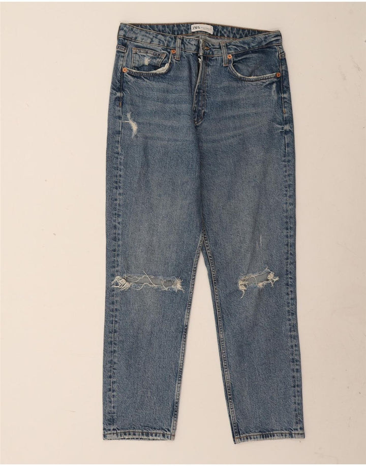 Женские прямые джинсы ZARA с потертостями EU 42, большие W32 L27, синие