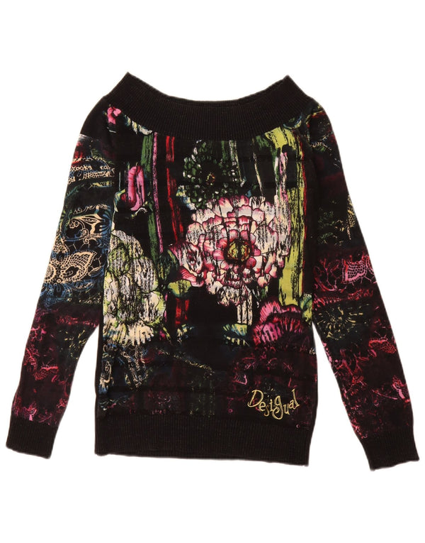 Женский свитер с вырезом «лодочка» Desigual UK 12, средний черный с цветочным принтом