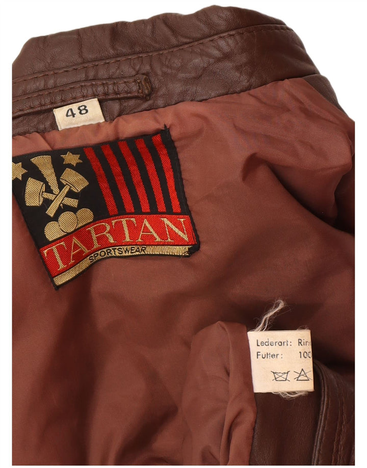 Мужская кожаная куртка в стиле милитари в клетку тартан IT 48 средний коричневый кожаный