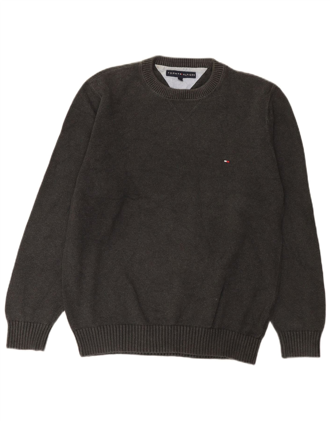 Мужской джемпер с круглым вырезом Tommy Hilfiger, хлопковый свитер среднего серого цвета