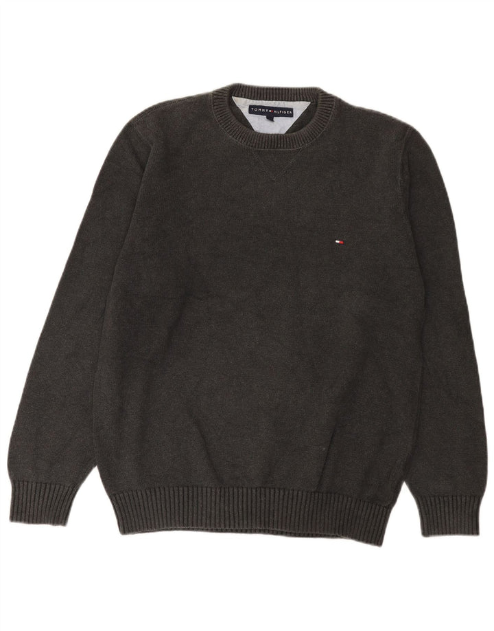 Мужской джемпер с круглым вырезом Tommy Hilfiger, хлопковый свитер среднего серого цвета