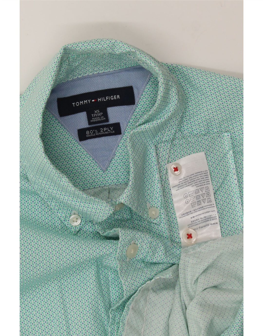 TOMMY HILFIGER Mens Abstract Pattern Shirt XS Turquoise Cotton 80s Vintage Tommy Hilfiger and Second-Hand Tommy Hilfiger from Messina Hembry 