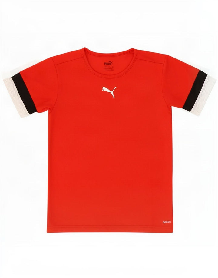 Футболка Puma для мальчиков, топ 11–12 лет, красный полиэстер с цветными блоками