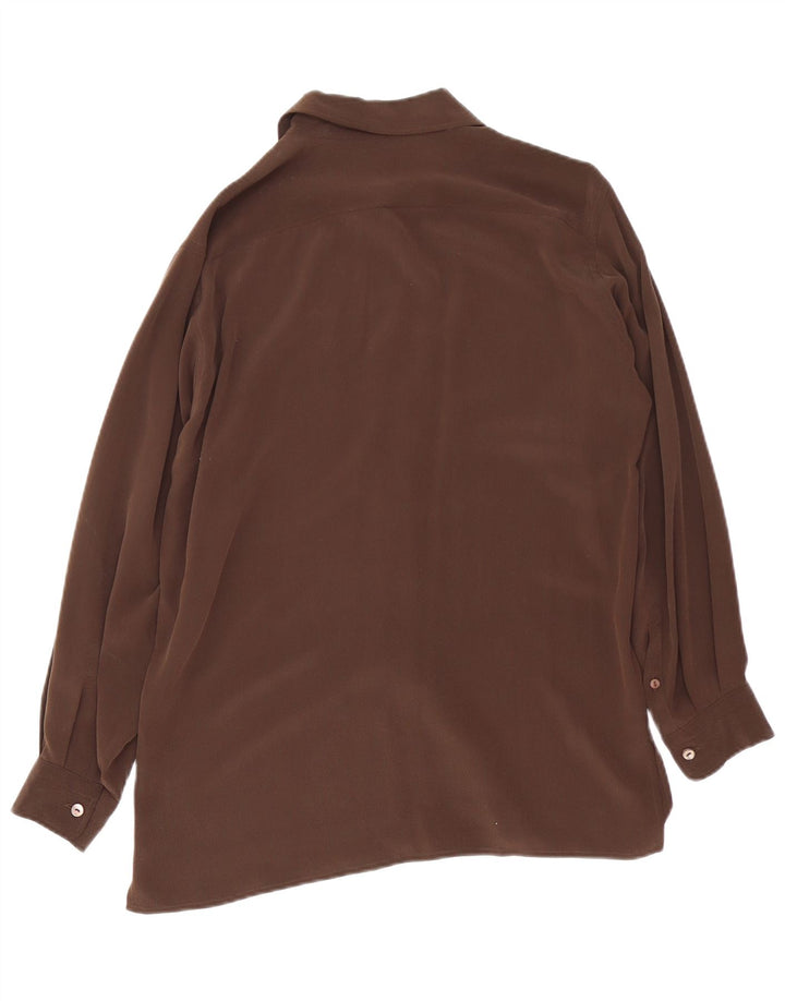 Женская рубашка выходного дня Max Mara UK 16, большая коричневая шелковая