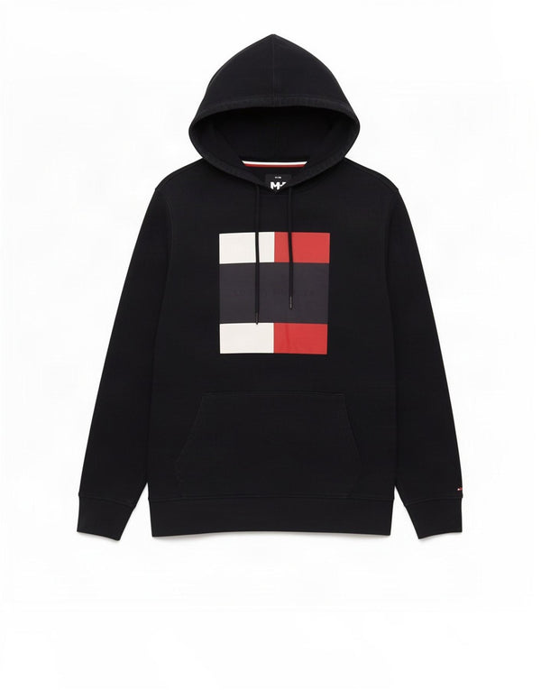 Tommy Hilfiger Мужской джемпер с капюшоном с рисунком, большой черный, хлопковый
