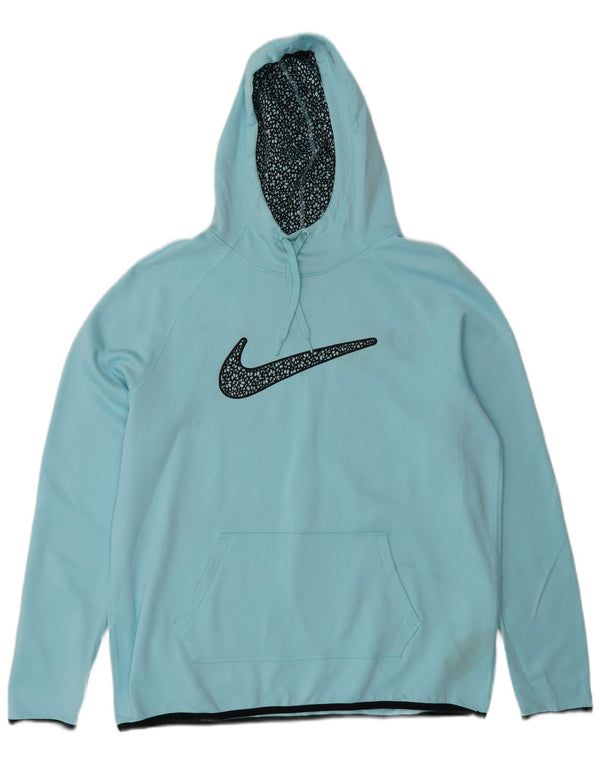 Женский джемпер с капюшоном с графическим рисунком Nike Therma-Fit UK 16, большой синий полиэстер