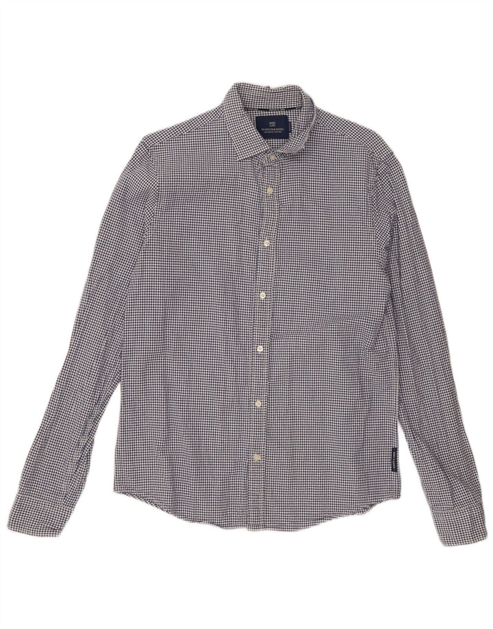 Мужская рубашка Scotch & Soda из хлопка синего цвета с узором «гусиные лапки»