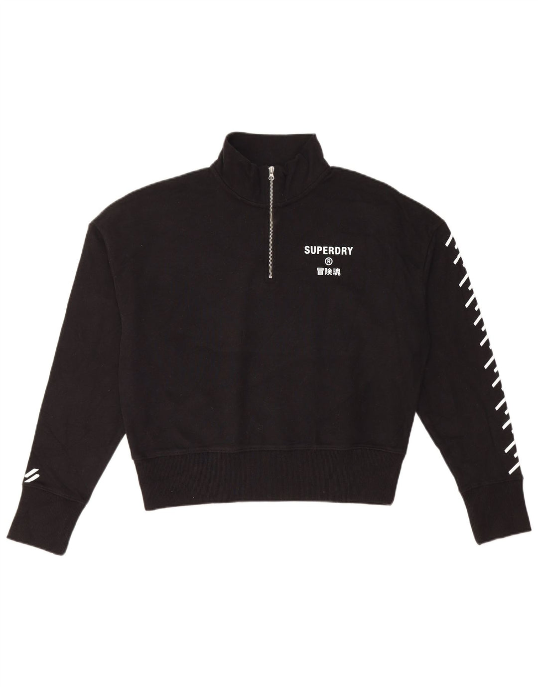 Женский укороченный свитшот на молнии с воротником Superdry, джемпер UK 12, средний черный