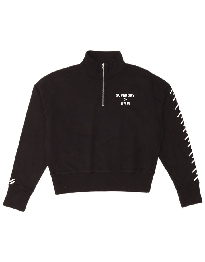 Женский укороченный свитшот на молнии с воротником Superdry, джемпер UK 12, средний черный