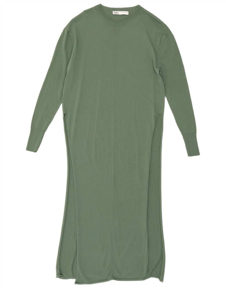 Женское платье макси Zara UK 12, средний зеленый цвет, вискоза