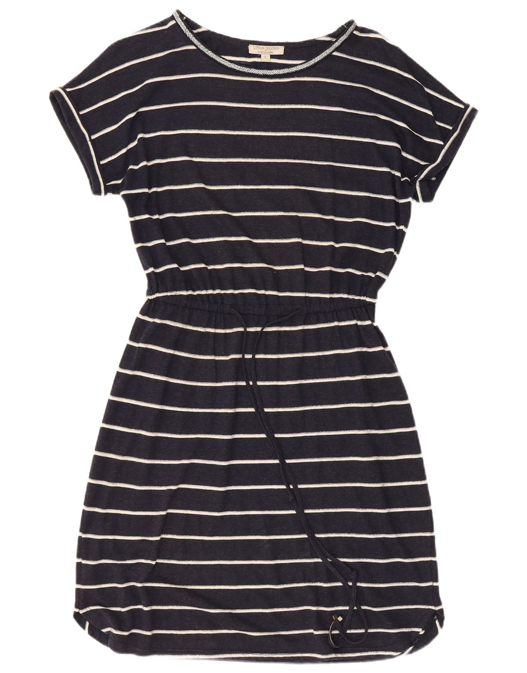 Женское платье-футболка MONSOON UK 10, маленькое льняное платье темно-синего цвета в полоску