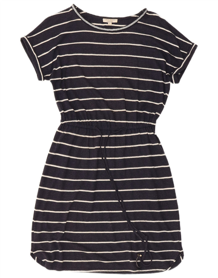 Женское платье-футболка MONSOON UK 10, маленькое льняное платье темно-синего цвета в полоску