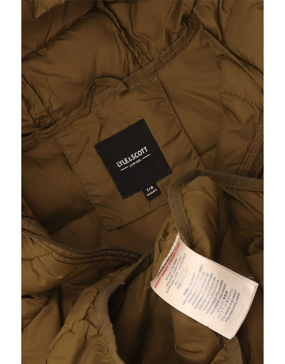 Утепленная куртка Lyle & Scott для мальчиков с капюшоном 7–8 лет, цвет хаки, полиамид