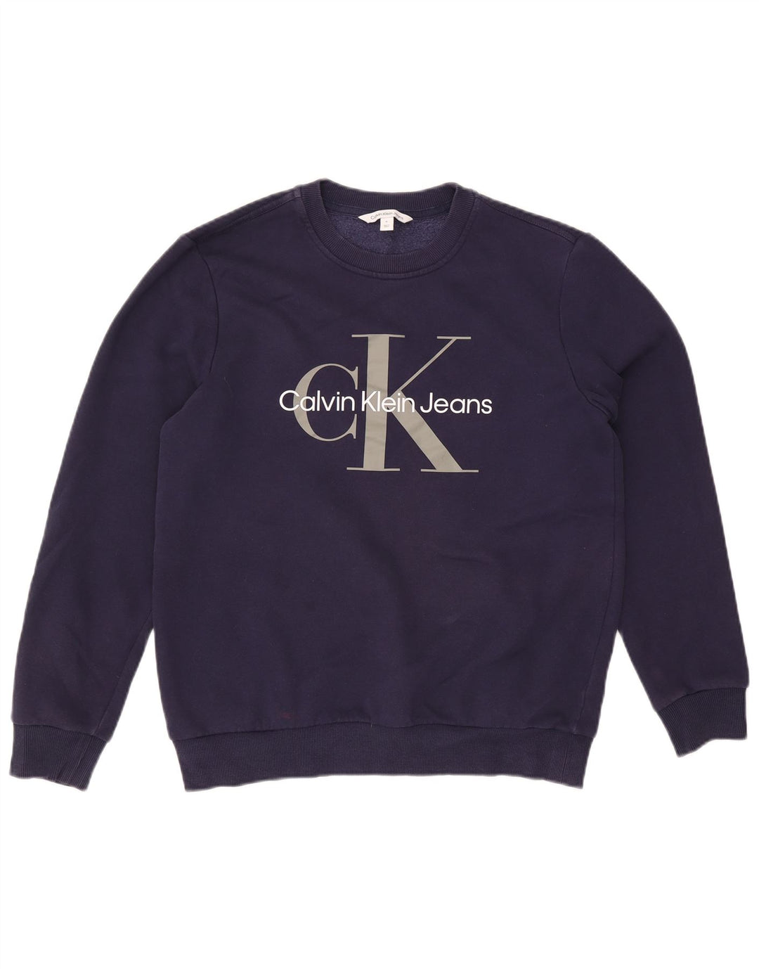 Мужской свитшот с рисунком Calvin Klein Jeans, джемпер среднего размера, темно-синий, хлопок