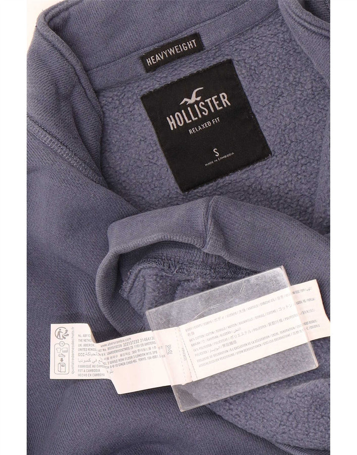 Мужской свитшот с воротником на молнии Hollister, маленький синий хлопковый джемпер
