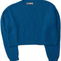 ZARA Womens Crop Crew Neck Jumper Sweater UK 14 Medium Blue Nylon