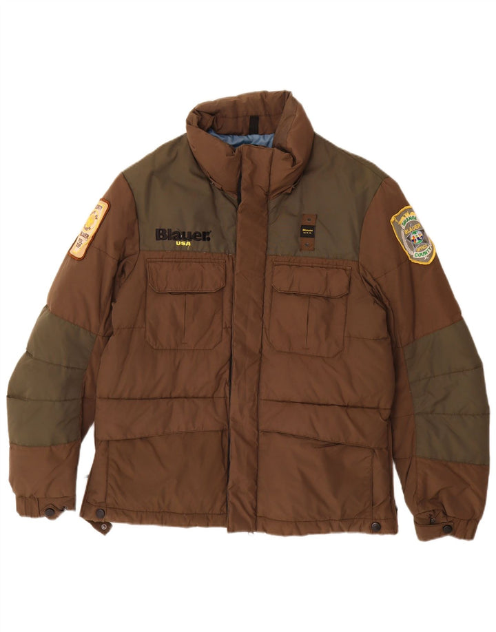 Мужская стеганая куртка Blauer UK 38, средний коричневый цвет, нейлон с цветными блоками