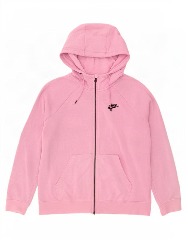 Женский свитер свободного кроя с капюшоном на молнии Nike UK 14, хлопковый цвет среднего розового цвета