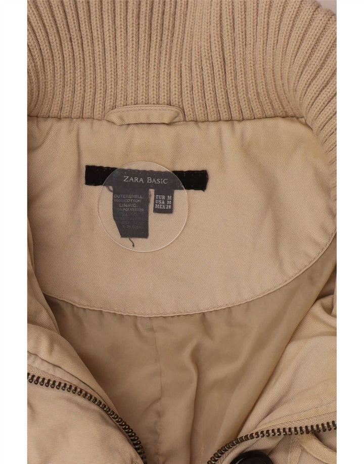 Женская стеганая куртка Zara UK 12, хлопковая классика среднего бежевого цвета