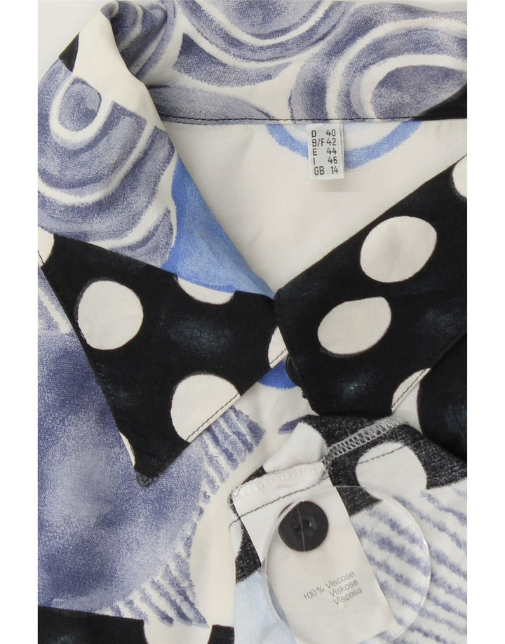 Винтажная женская блузка-рубашка с коротким рукавом UK 14, большая синяя лоскутная вискоза