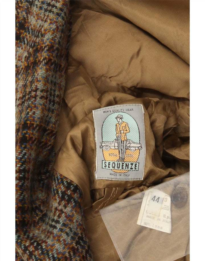 Винтажный мужской пиджак на 2 пуговицах IT 44 XS Бежевый, шерсть с узором «гусиные лапки»