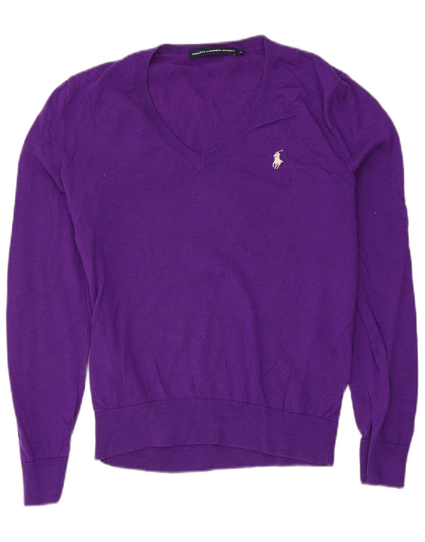 Женский джемпер с v-образным вырезом Ralph Lauren, Великобритания 18 XL, фиолетовый из мериносовой шерсти