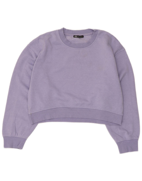 Женский укороченный свитер Zara UK 14, хлопковый средний фиолетовый цвет