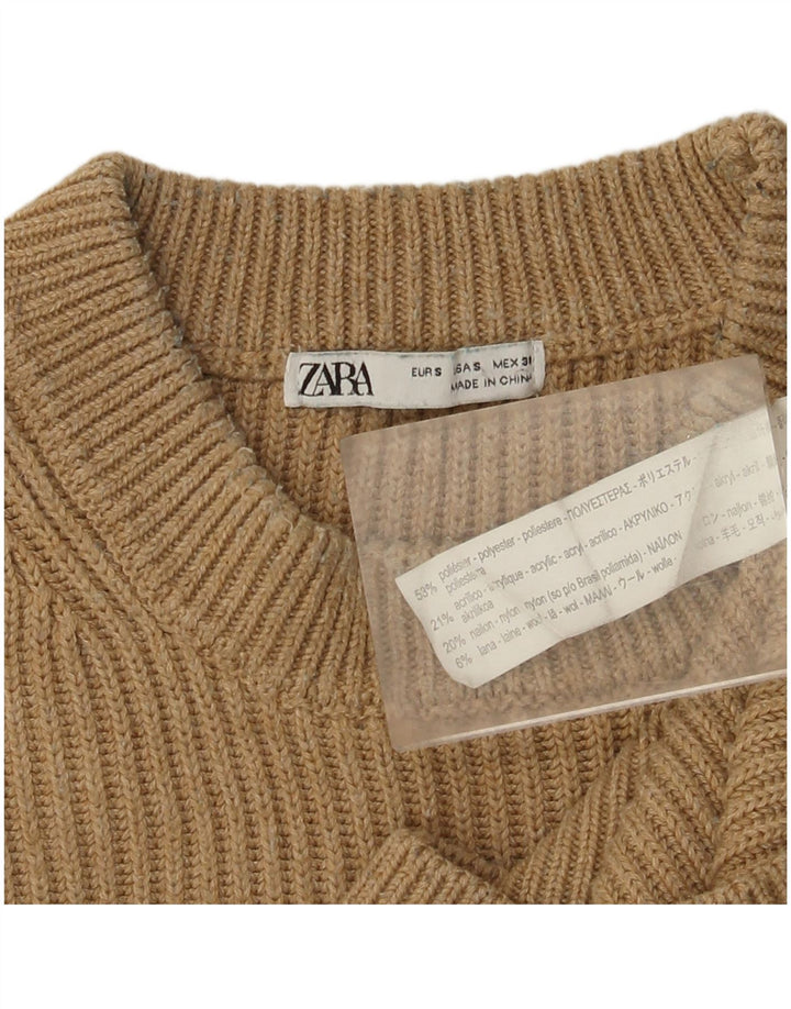 Мужской джемпер с круглым вырезом Zara, маленький бежевый полиэстер