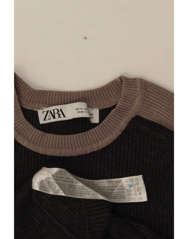 Женский укороченный топ Zara с длинным рукавом UK 12, средний серый цвет из вискозы с цветными блоками