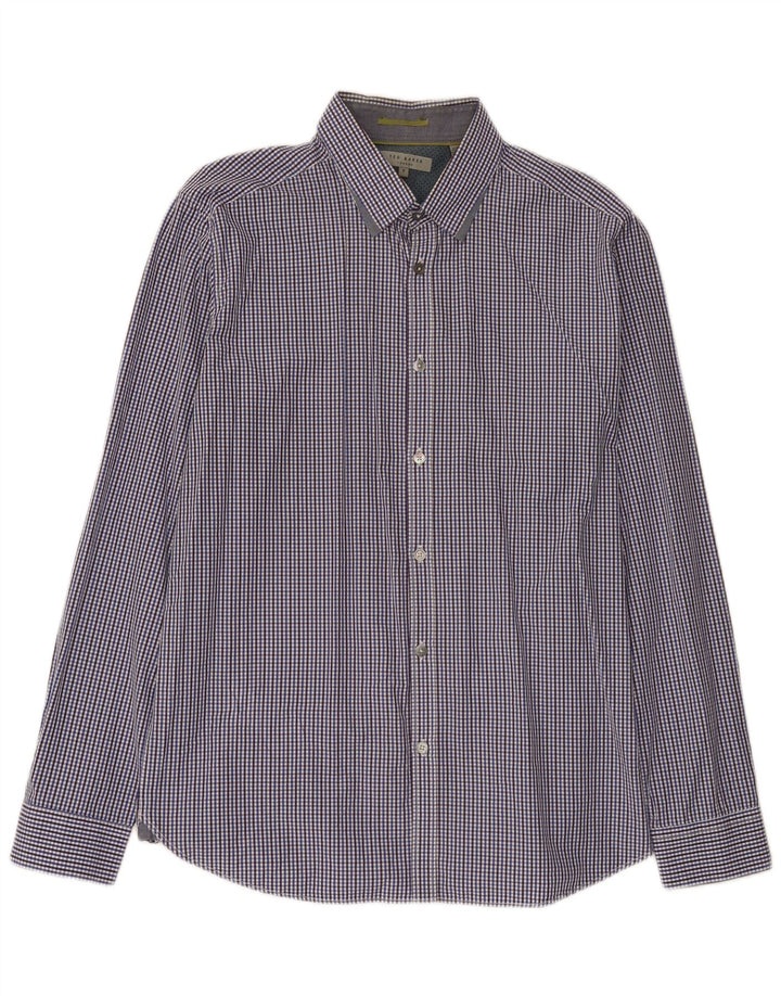 Мужская рубашка Ted Baker, размер 5 XL, синяя, хлопковая в мелкую клетку