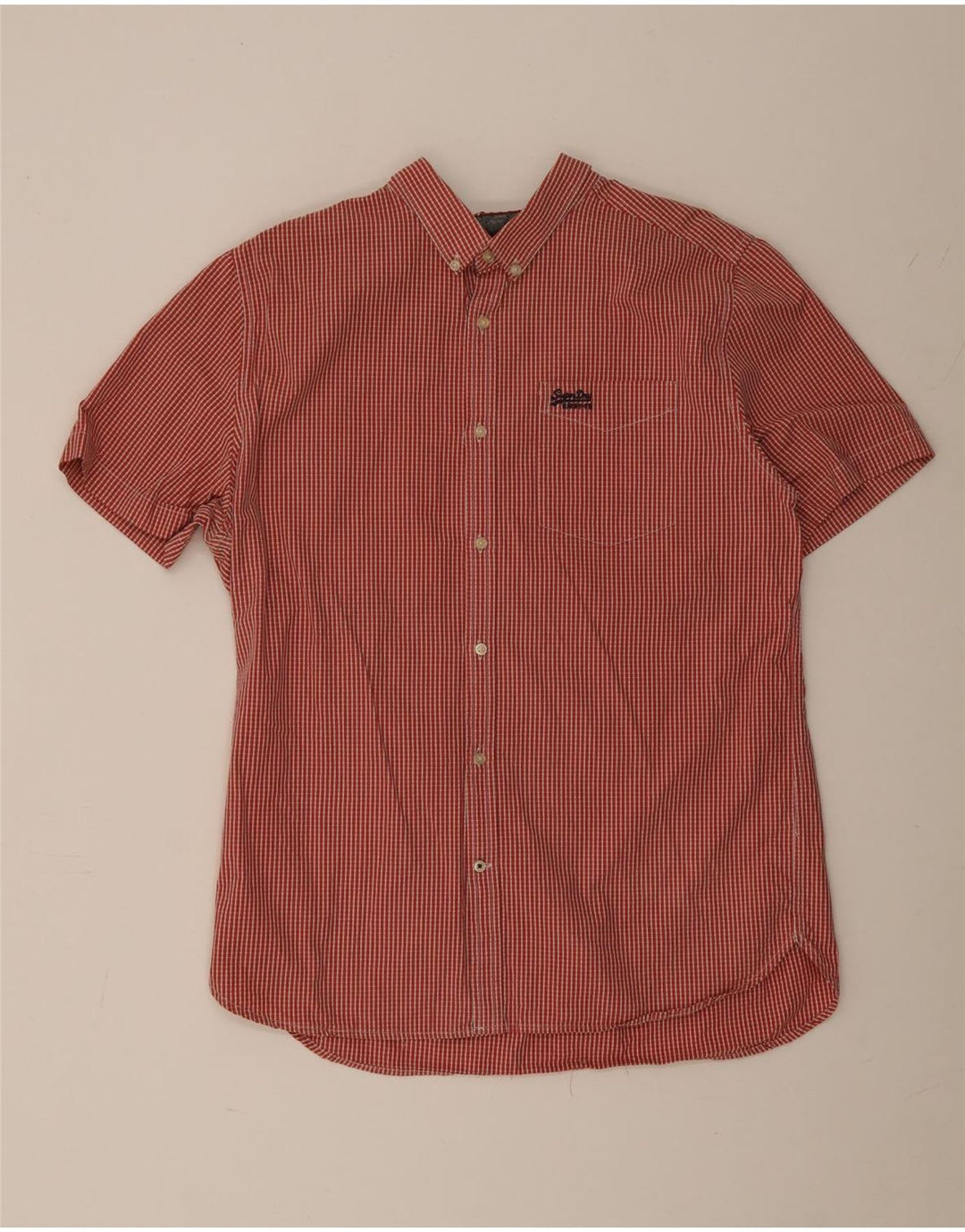 SUPERDRY Мужская рубашка с коротким рукавом 2XL, красный, хлопок в мелкую клетку