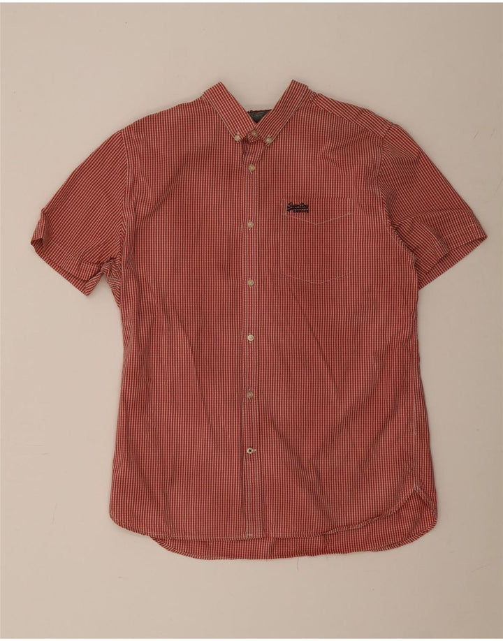 SUPERDRY Мужская рубашка с коротким рукавом 2XL, красный, хлопок в мелкую клетку