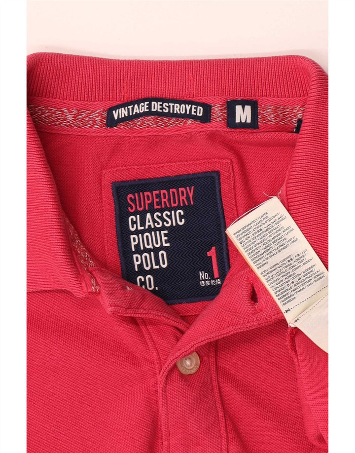 Мужская рубашка-поло с коротким рукавом Superdry, хлопковая ткань розового цвета среднего размера