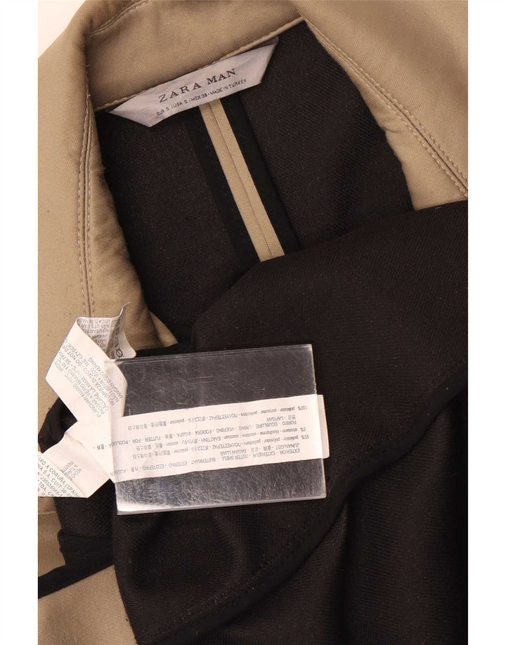 Мужское двубортное пальто Zara UK 36, маленькое бежевое полиэстер