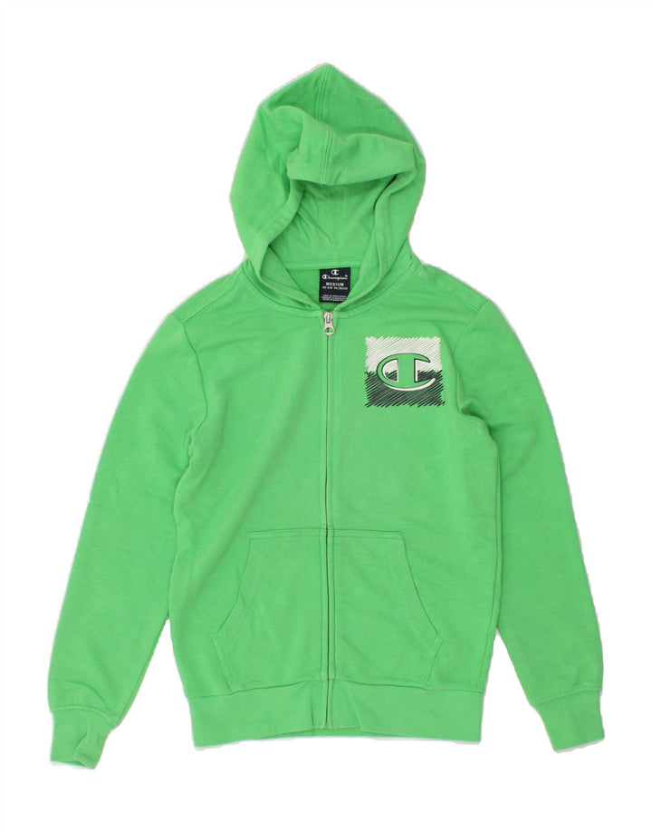 CHAMPION Boys Graphic Zip Hoodie Sweater 9-10 Years Medium Green Vintage Champion and Second-Hand Champion from Messina Hembry 