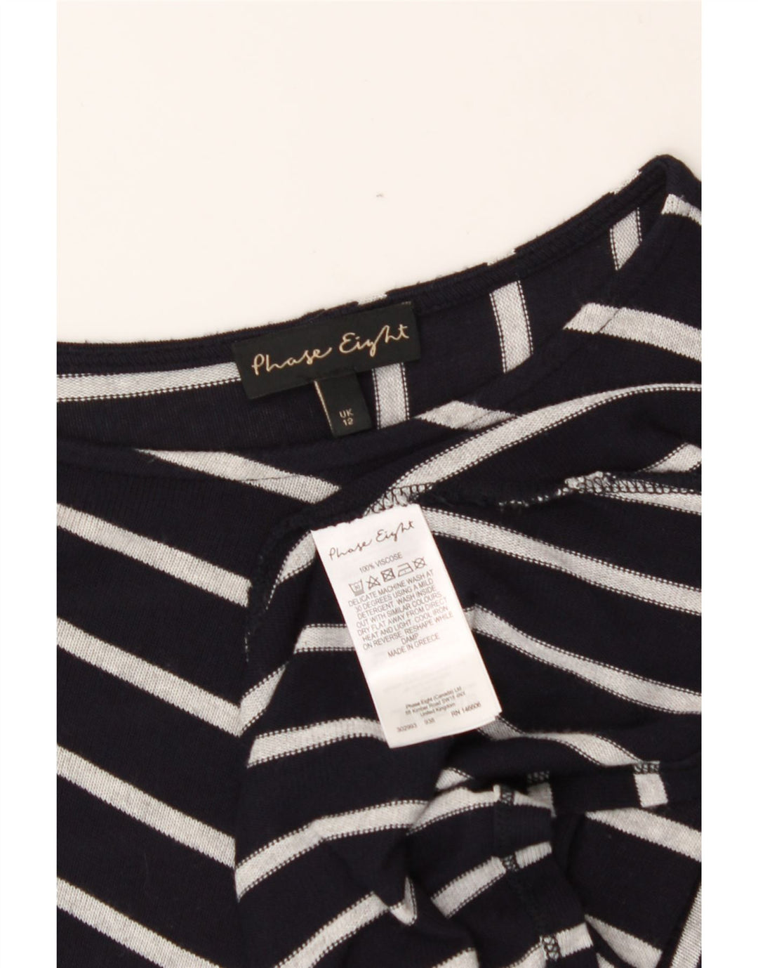 PHASE EIGHT Womens Asymmetric Tunic Top UK 12 Medium  Navy Blue Striped Vintage Phase Eight and Second-Hand Phase Eight from Messina Hembry 