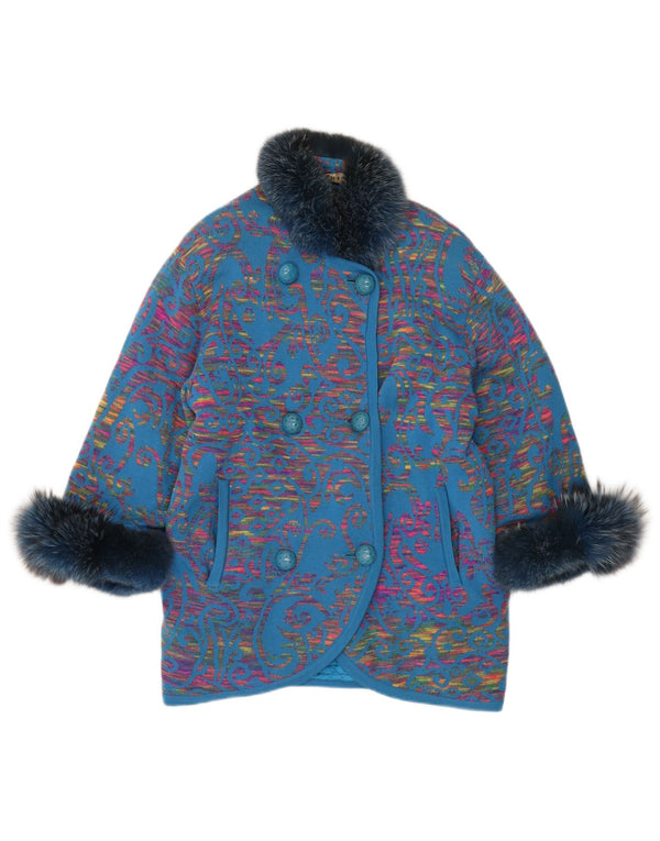 STIZZOLI Женское вязаное двубортное пальто UK 20 2XL Синий Пейсли