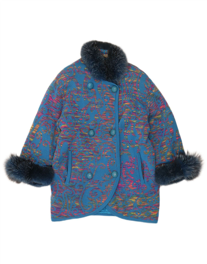 STIZZOLI Женское вязаное двубортное пальто UK 20 2XL Синий Пейсли