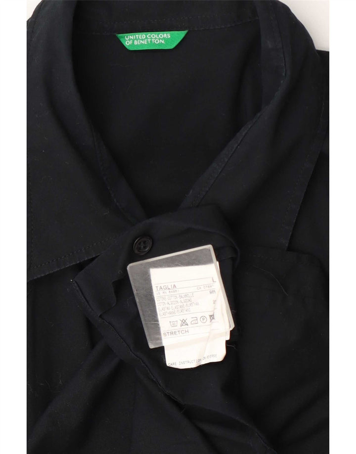 Мужская рубашка с коротким рукавом Benetton, темно-синяя, хлопковая