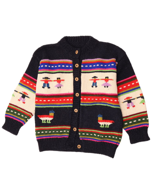 Винтажный женский свитер-кардиган с графическим рисунком, Великобритания, 14 больших темно-синих полосок