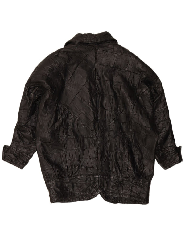 ВИНТАЖНОЕ Женское кожаное пальто оверсайз UK 8 маленькое черное кожаное в стиле пэчворк