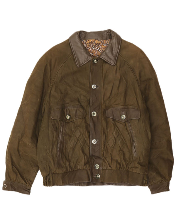 Винтажная мужская кожаная куртка UK 42 XL зеленая