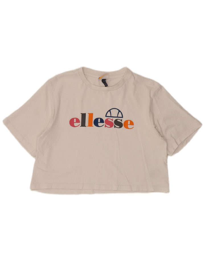 ELLESSE Женская укороченная футболка с рисунком Top UK 12, средний белый хлопок