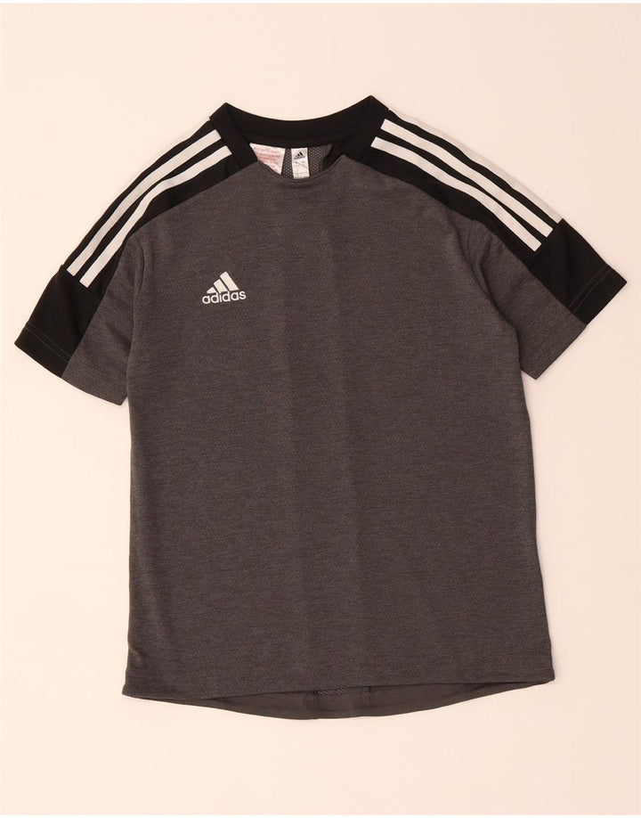 ADIDAS Boys Climalite T-Shirt Top 11-12 Years Grey Colourblock Polyester