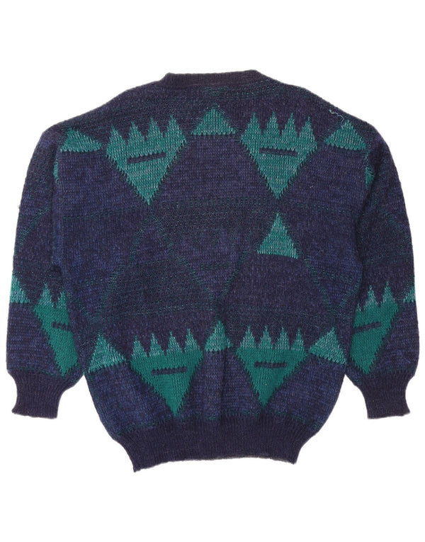 4 CASTELLA Mens Boat Neck Jumper Sweater IT 56 XL Navy Blue Geometric