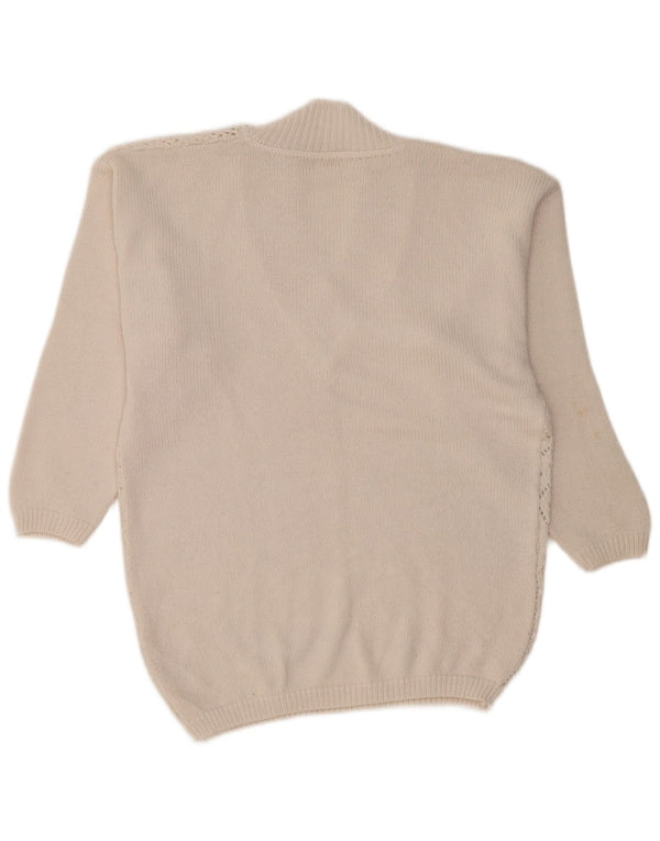 ВИНТАЖНЫЙ женский джемпер с v-образным вырезом, Великобритания 14, средний цвет, белый хлопок