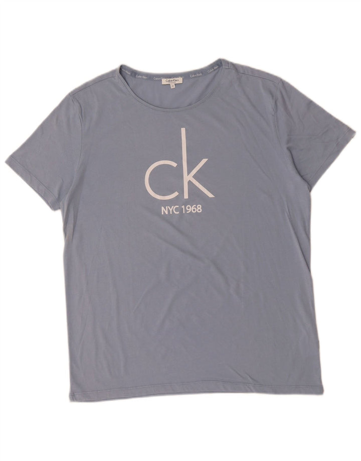 CALVIN KLEIN Мужская футболка с рисунком из хлопка среднего синего цвета
