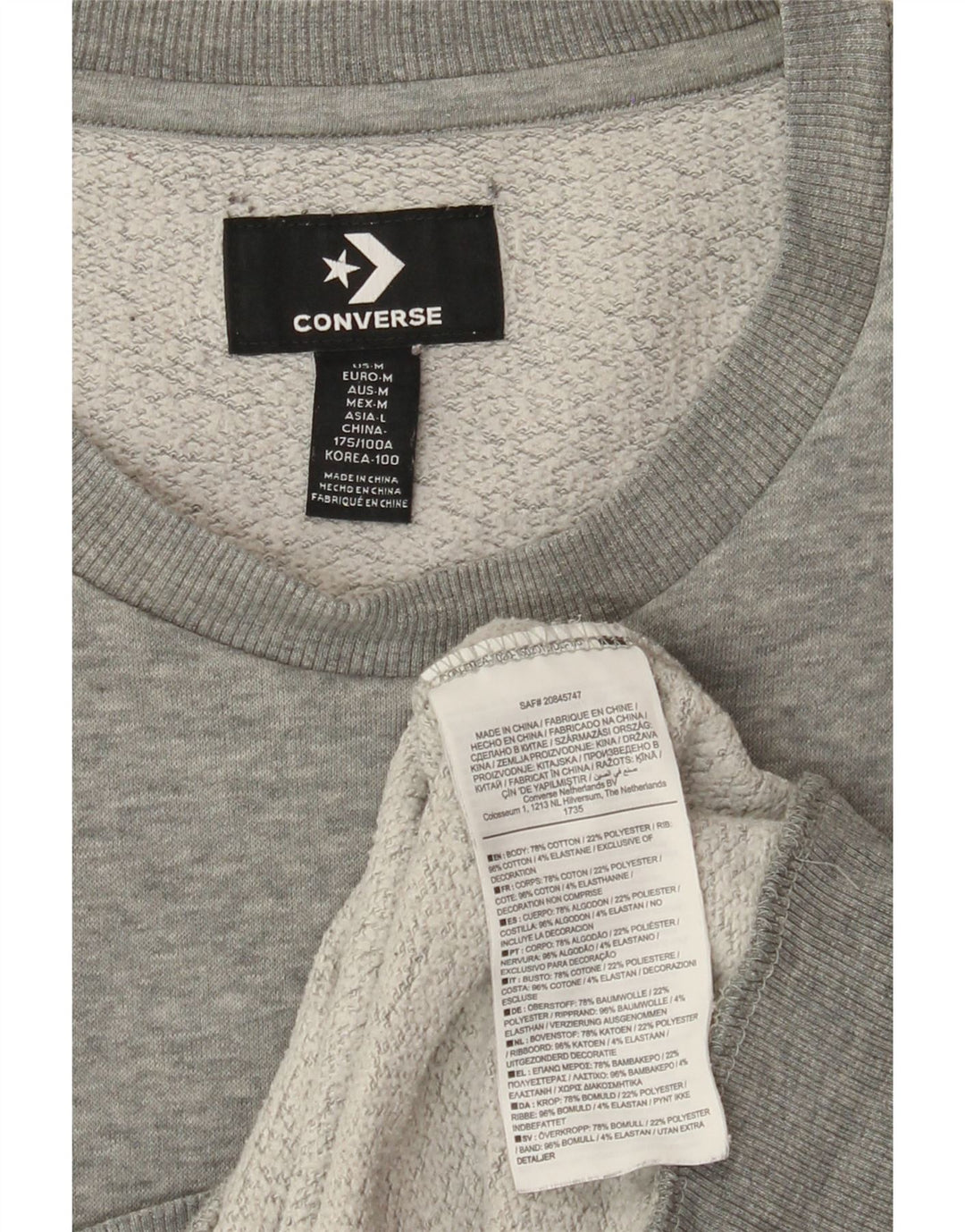 Мужской свитшот CONVERSE, хлопковый джемпер среднего серого цвета