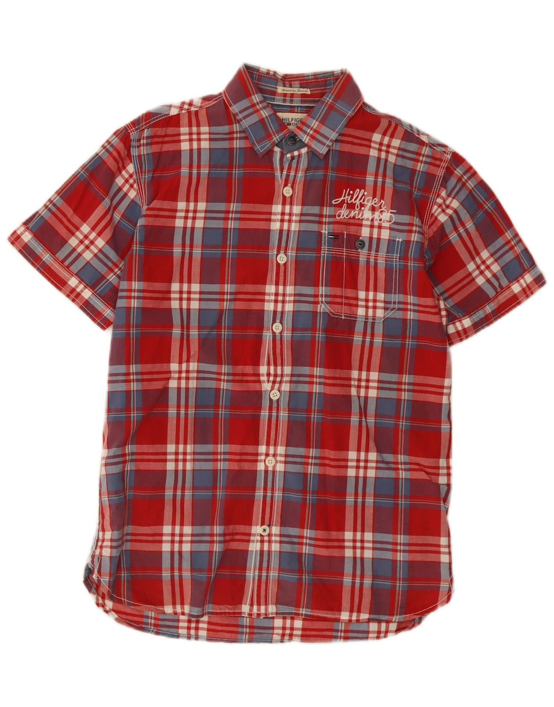 Tommy Hilfiger Мужская рубашка с коротким рукавом, маленькая красная клетка, хлопок
