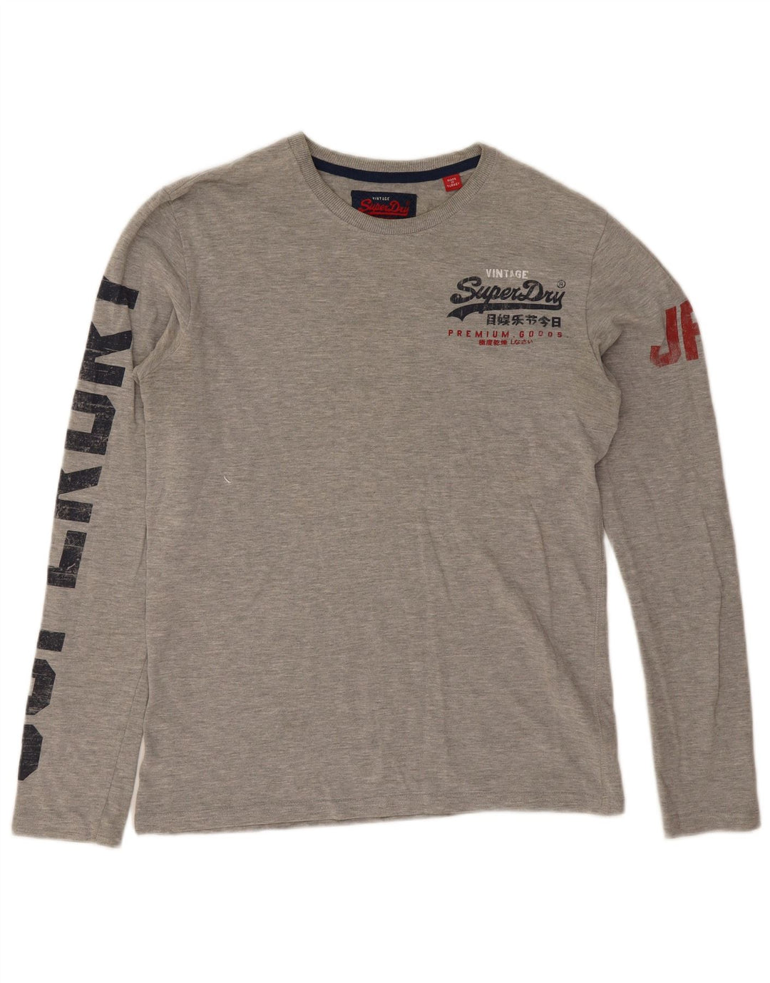 Мужской топ с рисунком Superdry, средний серый хлопок с длинными рукавами и крапинками